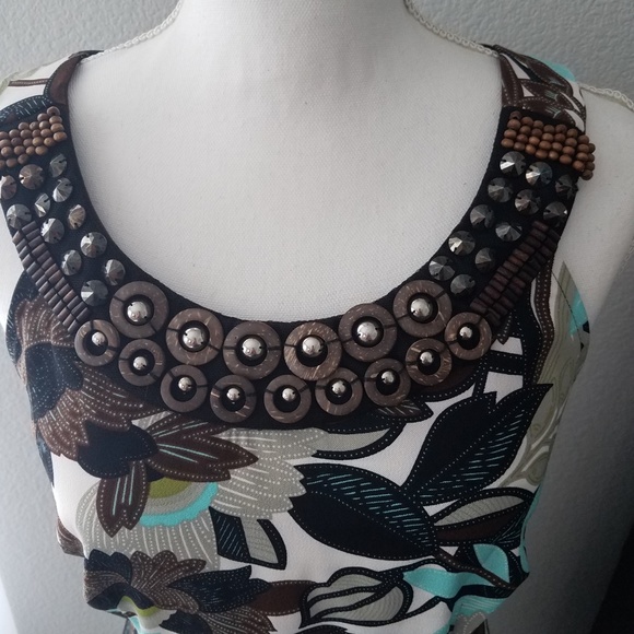 NWT Brown and Aqua Dress with Embellished Neckline - Picture 2 of 5